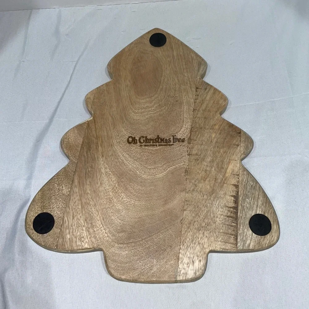 Tabletops Unlimited Oh Christmas Tree Wood Serving Tray Green Enamel Platter